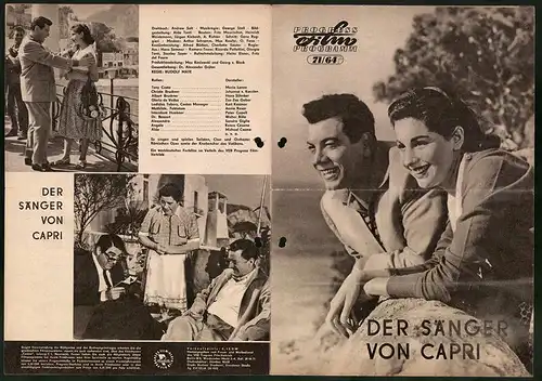 Filmprogramm PFP Nr. 71 /64, Der Sänger von Capri, Johann von Koczian, Mario Lanza, Regie: Rudolf Mate