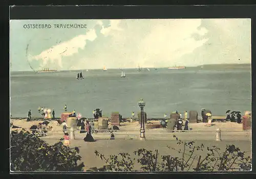 AK Travemünde a.d. Ostsee, Blick von der Promenade auf die See