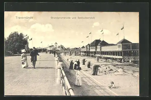 AK Travemünde a.d. Ostsee, Seebadeanstalt und Promenade