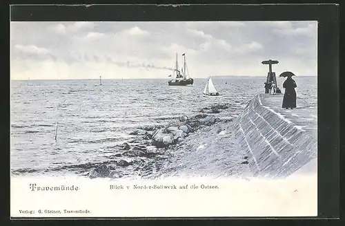 AK Travemünde a. d. Ostsee, Blick v. Norder-Bollwerk auf die Ostsee