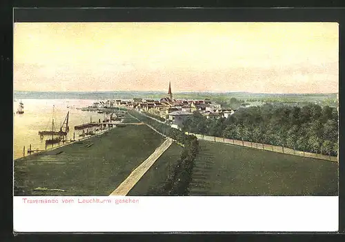 AK Travemünde a. d. Ostsee, Panoramaansicht vom Leuchtturm aus gesehen