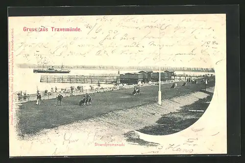 AK Travemünde a. d. Ostsee, Landungsbrücke an der Strandpromenade