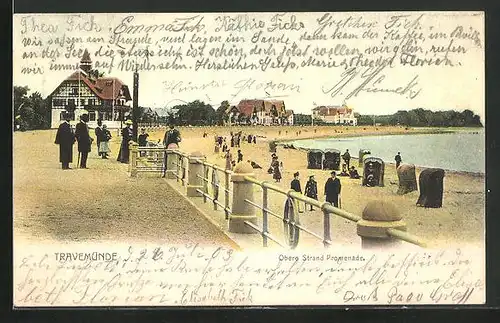 AK Travemünde a. d. Ostsee, die Obere Strandpromenade mit Blick auf die Hotels