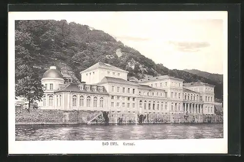 AK Bad Ems, auf dem Fluss vor dem Kursaal