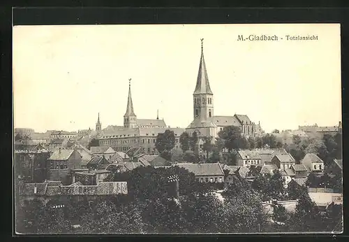 AK M.-Gladbach, Stadttotale, Blick auf die Kirchen