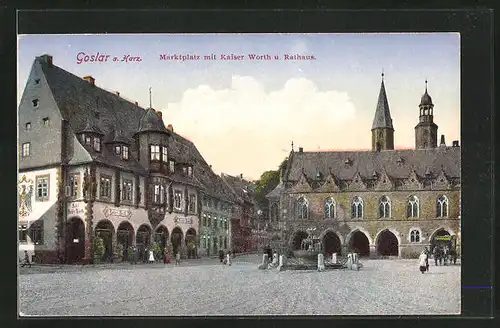 AK Goslar am Harz, Marktplatz mit Kaiser Worth und Rathaus