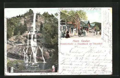 AK Goslar am Harz, Romkerhalle und Staubbach im Oberthal, der Wasserfalle