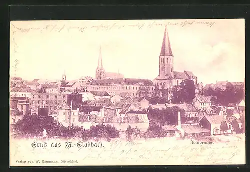 AK M.-Gladbach, Panorama der Stadt mit den beiden Kirchen