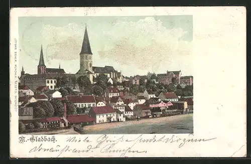AK M.-Gladbach, Stadtansicht mit Blick zu den Kirchen