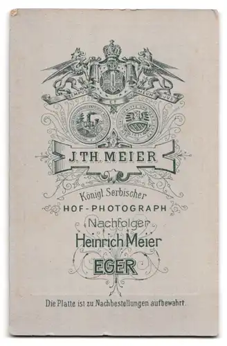 Fotografie J. Th. Meier, Eger, Dame im Kleid mit Föhnfrisur