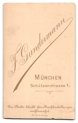 Fotografie F. Gundermann, München, Schützenstr. 1, Dame im dunklen Kleid mit Dutt