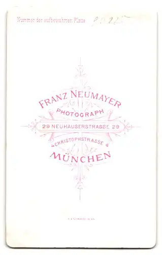 Fotografie Franz Neumayer, München, Neuhauserstr. 29, stämmige Dame im Kleid neben einem Holztisch