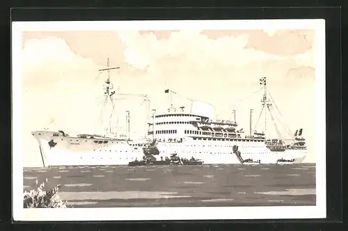 AK Passagierschiff mit Schleppern in Küstennähe