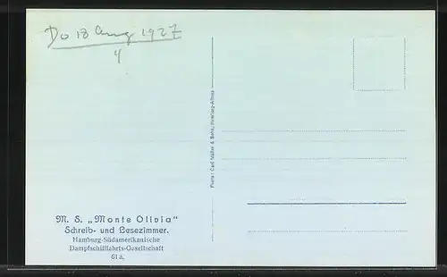 AK M.S. Monte Olivia, Schreib- und Lesezimmer