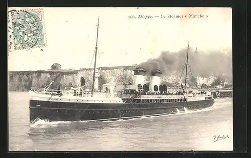 AK Le Steamer Manche, Passagierschiff an der Küste von Dieppe