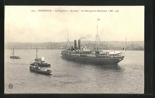 AK Le Paquebot Amazone, Passagierschiff den Hafen von Bordeaux verlassend