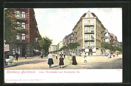 AK Hamburg-Barmbek, Wohldorfer- Ecke Hansdorfer Strasse
