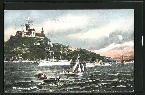 AK Hamburg-Blankenese, Blick von der stürmischen Elbe zum Süllberg