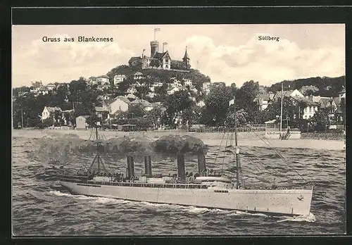 AK Hamburg-Blankenese, Dampferpartie mit Ufer und Süllberg
