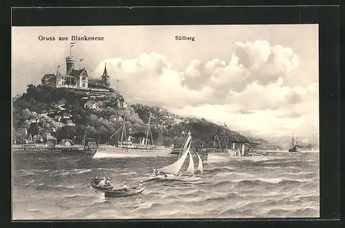 AK Hamburg-Blankenese, Blick von der Elbe zum Süllberg