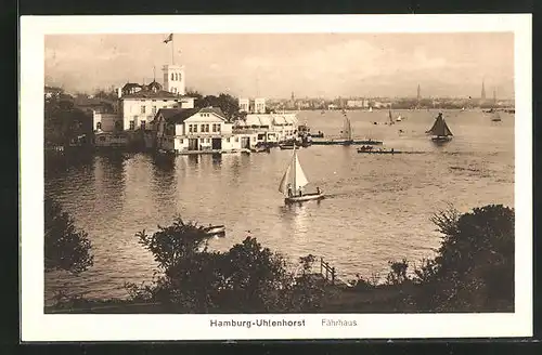 AK Hamburg-Uhlenhorst, Blick vom Ufer auf das Fährhaus