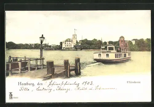 AK Hamburg-Uhlenhorst, Blick vom Alsterufer zum Uhlenhorster Fährhaus