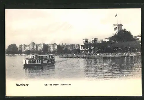 AK Hamburg-Uhlenhorst, Fähre verlässt das Ufer am Uhlenhorster Fährhaus
