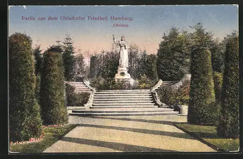 AK Hamburg-Ohlsdorf, Christus-Statue auf dem Friedhof