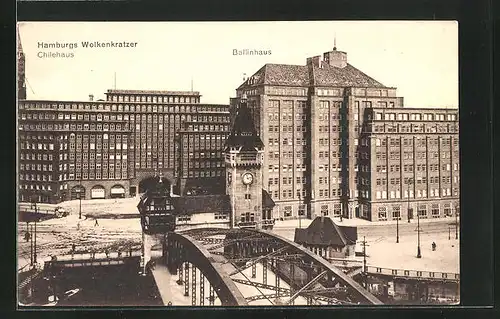 AK Hamburg Kontorhausviertel, Blick von der Brücke auf Ballin- und Chilehaus