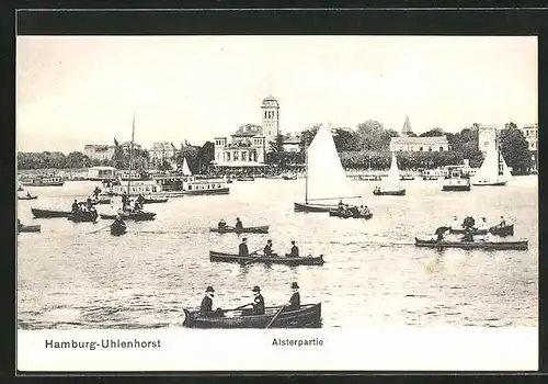 AK Hamburg-Uhlenhorst, Ruderboote auf der Alster