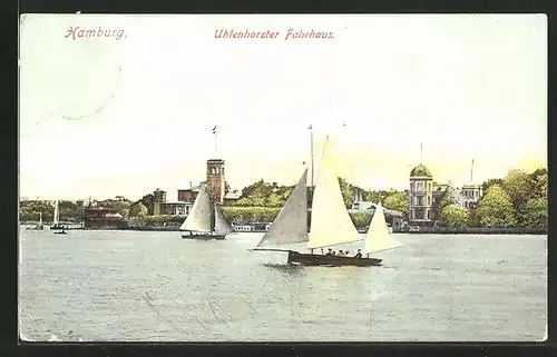 AK Hamburg-Uhlenhorst, Ruderboote vor dem Uhlenhorstern Fährhaus