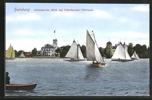 AK Hamburg-Uhlenhorst, Alsterpartie mit Blick auf das Uhlenhorster Fährhaus