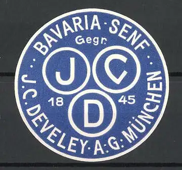 Präge-Reklamemarke Bavaria-Senf der Firma J. C. Develey München, Firmenlogo