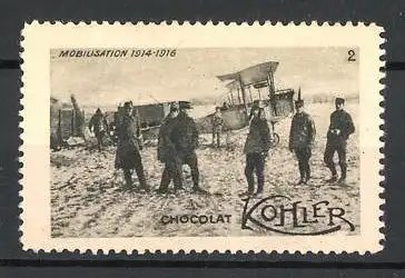 Reklamemarke Chocolat Kohler, Mobilisation 1914-1916, Bild 2, Soldaten mit Flugzeug