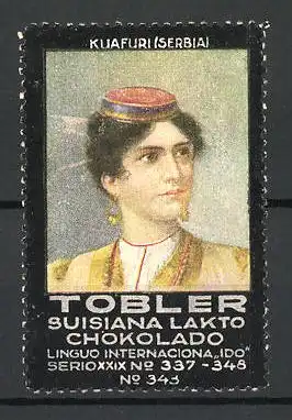 Reklamemarke Tobler Suisiana Lakto-Chokolado, Kuafuri, Portrait einer Serbin, Serie: XXIX, No. 343