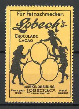 Reklamemarke Lobeck's Chocolade & Cacao, Marke Dreiring, Kinder spielen mit Reifen