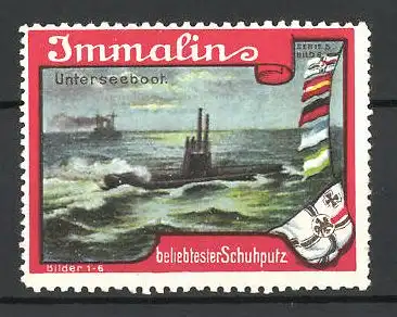 Reklamemarke Immalin - beliebtester Schuhputz, Unterseeboot und Flaggen, Serie 5, Bild 6