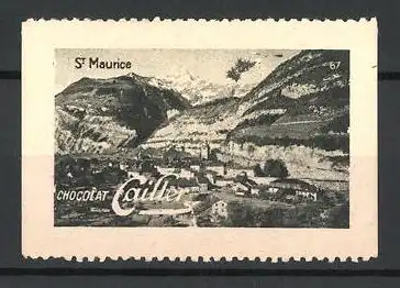 Reklamemarke Saint-Maurice, Ortspartie im Gebirge, Chocolat Cailler, Bild 67