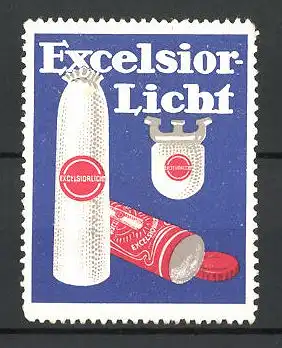 Reklamemarke Excelsior-Licht, verschiedene Glühstrümpfe