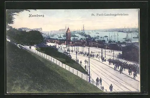 AK Hamburg-St. Pauli, Blick auf die Landungsbrücken