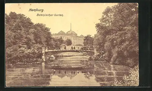 AK Hamburg-St. Pauli, Passanten auauf der Brücke im Botanischen Garten