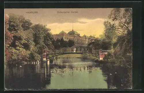 AK Hamburg-St. Pauli, Brücke im Botanischen Garten