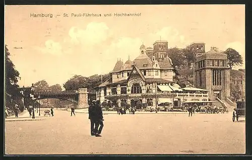 AK Hamburg-St. Pauli, Fährhaus und Hochbahnhof