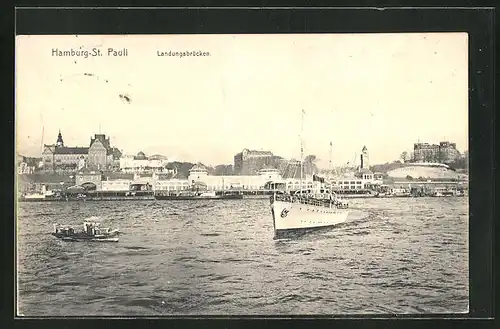 AK Hamburg-St. Pauli, Schiffsverkehr vor den Landungsbrücken