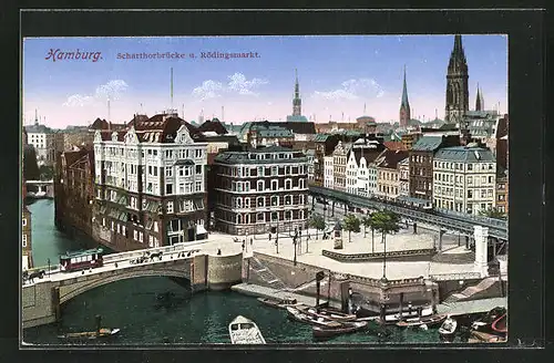 AK Hamburg-Neustadt, Scharthorbrücke und Rödingsmarkt