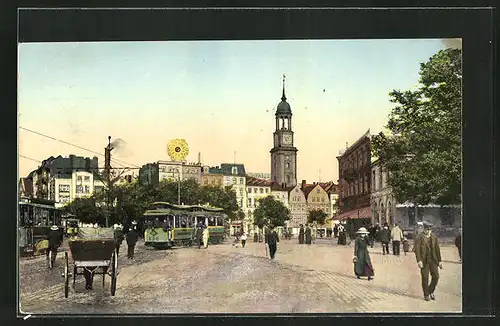 Goldfenster-AK Hamburg-Neustadt, Zeughaus-Markt und Michaeliskirche