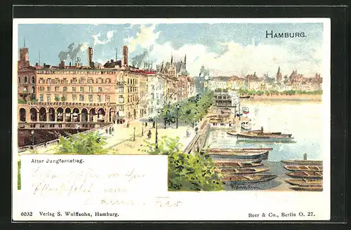 Lithographie Hamburg-Neustadt, Blick auf den alten Jungfernstieg