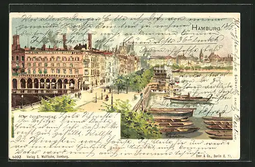 Lithographie Hamburg-Neustadt, Partie am alten Jungfernstieg