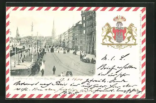 AK Hamburg-Neustadt, Ausblick auf den Jungfernstieg & Wappen