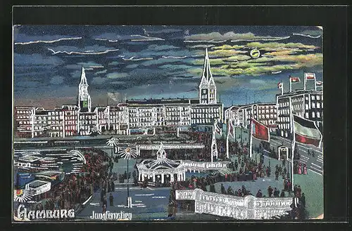 Künstler-AK Hamburg-Neustadt, Mondschein über dem Jungfernstieg